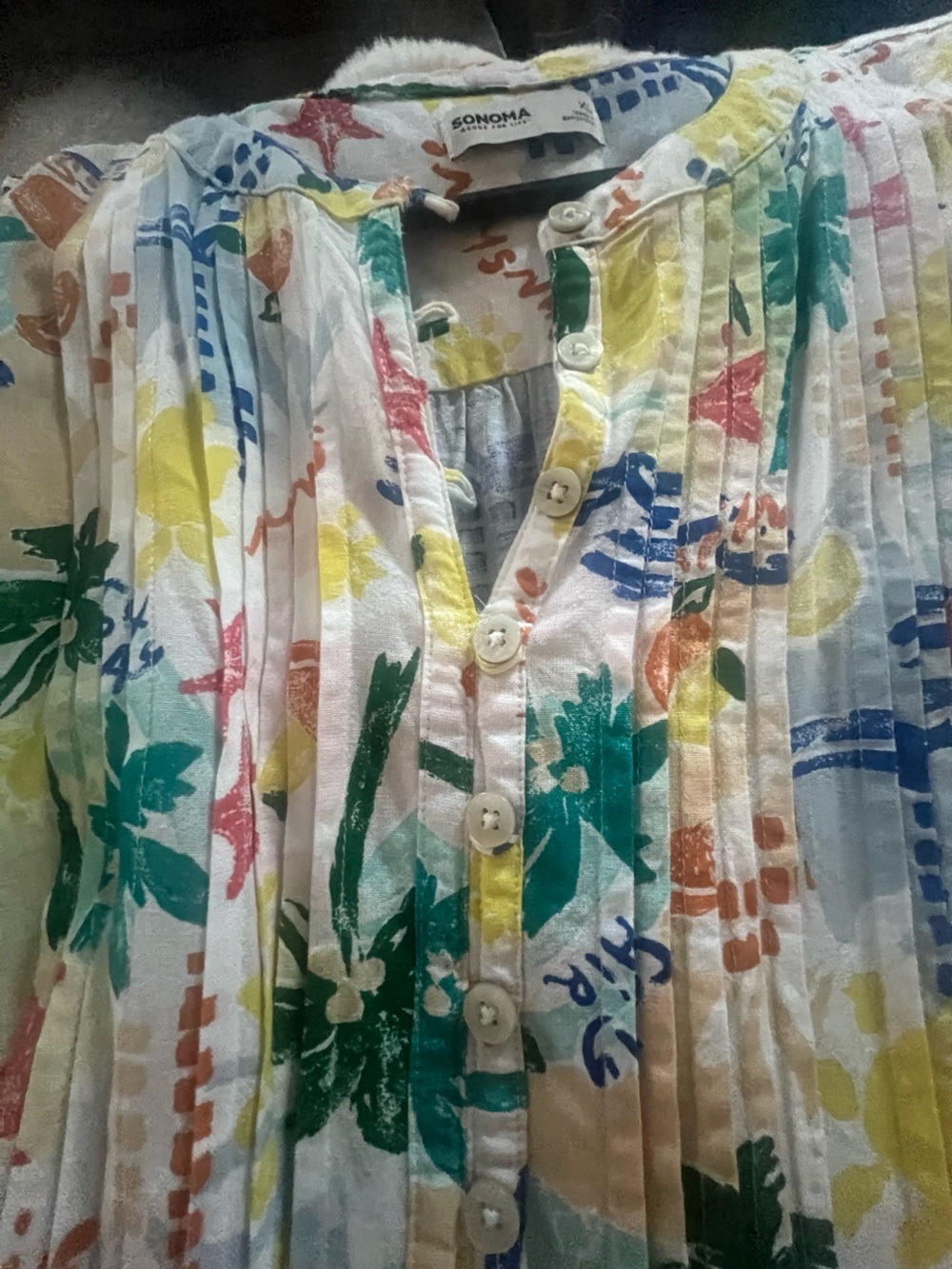 Sonoma White Multicolor Floral Pleated Button-Down dress